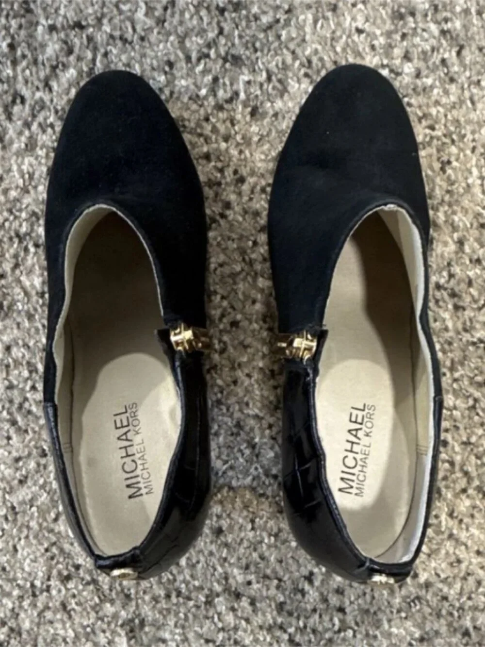 Michael Kors Black Croc Embossed Suede Stiletto Pumps Zip Gold Tone Women’s 7